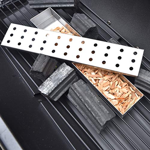 Dailyart Räucherbox für gasgrill und Holzkohlegrills, Smokerbox aus rostfreiem Edelstahl für Hickory, Apfel Räucherchips, Grill zubehör männer Geschenk, einschließlich Silikonpinsel