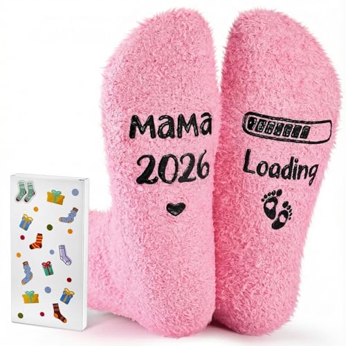 Jadive Chaussette Cadeaux pour Futures Maman Mama 2025 Loading Cadeaux pour Femmes Enceintes Chaussette avec Boîte d'Emballage Annonce de Grossesse Amusante pour la Fête des Mères