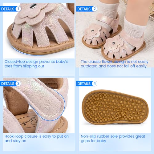 Image of Meckior Baby Toddler Infant Girls PU Leather Soft Open Toe Summer Sandals Flower Princess Flat Shoes