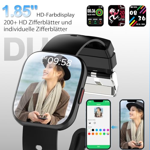 Ddidbi Smartwatch Damen Herren, Fitnessuhr Damen mit Telefonfunktion 1.85" Zoll Touchscreen… – Ansicht 3