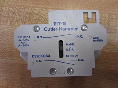 CUTLER HAMMER C320KGS3 (PRICE/EA) CONTACTOR AUXILIARY CONTACT; FOR USE WITH:STARTERS AND CONTACTORS; AUXILIARY CONTACT CONFIGURATION:1NO-1NC; AUXILIARY CONTACT MOUNTING:DIN RAIL MOUNT; AUXILIARY CONTA