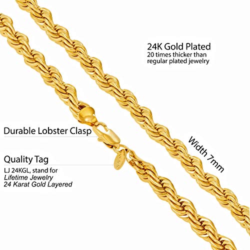 LIFETIME JEWELRY 7mm Rope Chain Necklace 24k Real Gold Plated for Men and Women4