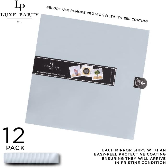Miniatura 2 de LUXE PARTY Paquete de 12 placas de cargador de espejo cuadrado  Ligero  Vajilla decorativa  Cena  Boda  Eventos  Ajuste de mesa  Plata
