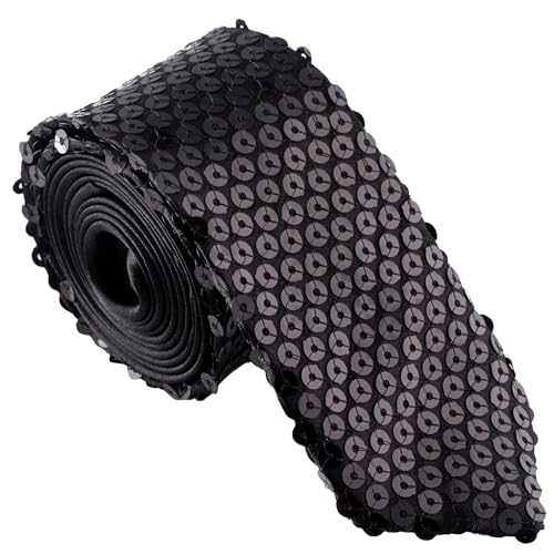 MAOSHYMS Cravate à Paillettes pour Homme, Cravate de Fête Noire, Accessoire Costume, Cravate Brillante pour Nouvel An, Carnaval, Mariage, Soirée Disco et...