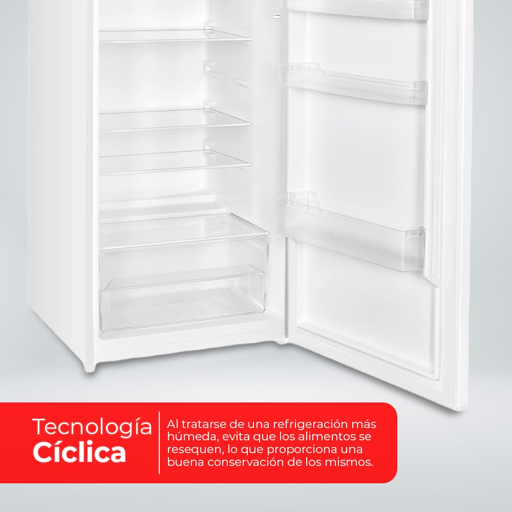 Nilson Réfrigérateur Blanc, 2 Portes. NF145500E, Capacité 206 Litres, Cyclique, Moteur Universel, Niveau Sonore 40 dB, Porte Réversible, Ouverture Sans Poignée, Classe Énergétique E