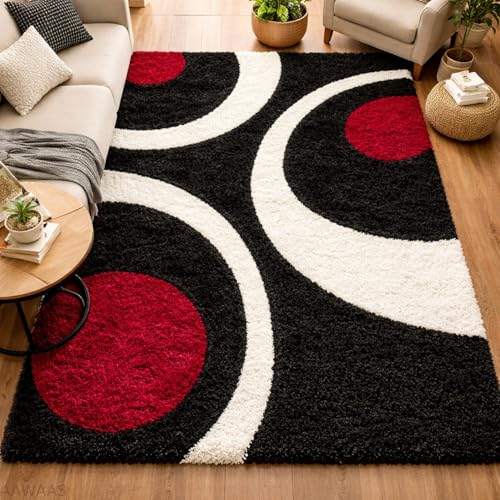 Image of 3D Shaggy Polyester Carpet Rug Runner Area Mats for Bedroom /Living Area /Home with Anti Slip Backing Soft /Fluffy Hight Pile - (Moon Red, 5x7 feet)