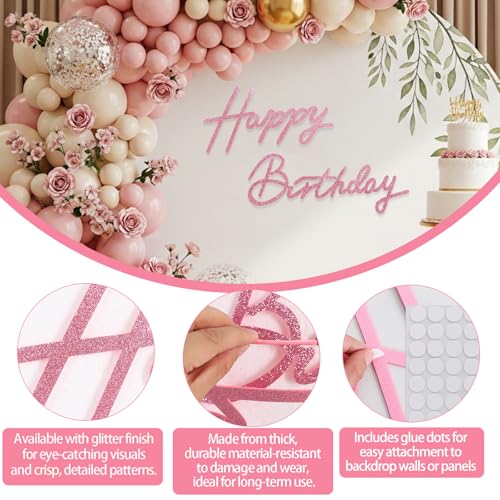 Image of TONIFUL Happy Birthday Sign for Backdrop - Glitter Pink Felt Banner - Includes Dot Glue - Perfect for Birthday Party Backdrop,Wall Decr,Balloon Arch,Photo Background
