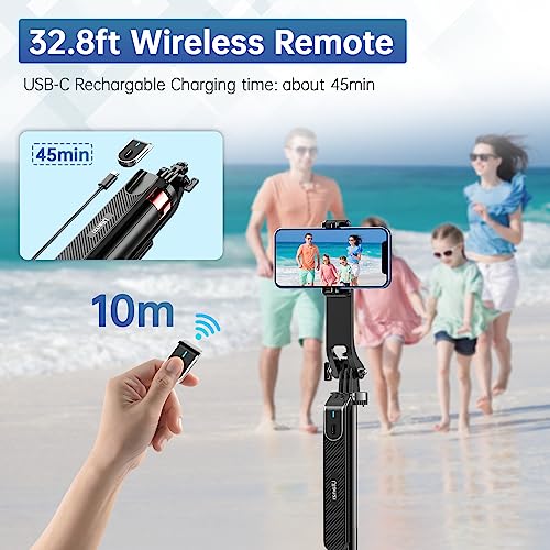 Image of ULANZI MA09 Extendable Phone Tripod, 71 inch Selfie Stick Phone Vlog Tripod Stand Quadrapod with All in 1 Phone Clip, Travel Tripod Phone Holder with Rechargeable Remote for iPhone Sony Canon GoPro | Cell Phone Tripod Stand w rechargeable remote, Handheld Shooting, 360 Rotating, 1 /4'' Screw for Selfie Video, iPhone Android