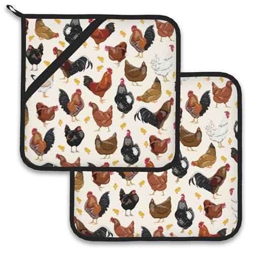 Rooster Chicken Farm Pot Holder Set of 2Heat Resistant Potholders Oven Hot Pads for Kitchen Cooking Baking BBQ