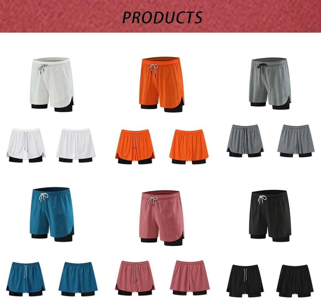 Mens 2 in 1 Athletic Running Shorts, Workout Gym Athletic Shorts for Men Quick Dry Shorts with Pockets
