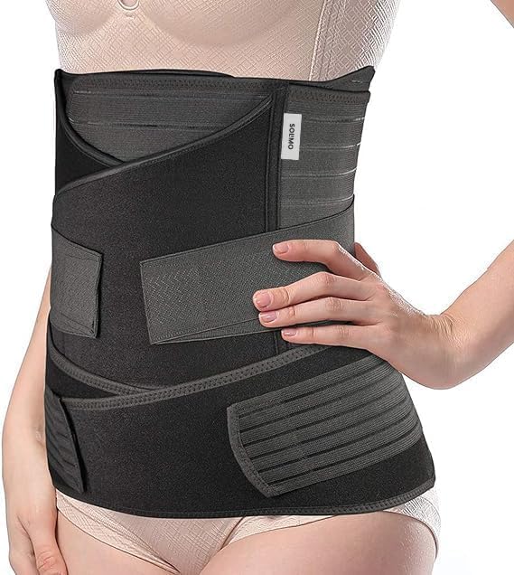 Amazon Brand - Solimo 3-In-1 Postpartum Belly Band Post Pregnancy Abdominal Belt After Delivery Waist & Pelvis Slimming Shapewear Tummy Reduction (Free Size) (BLACK)-image-1