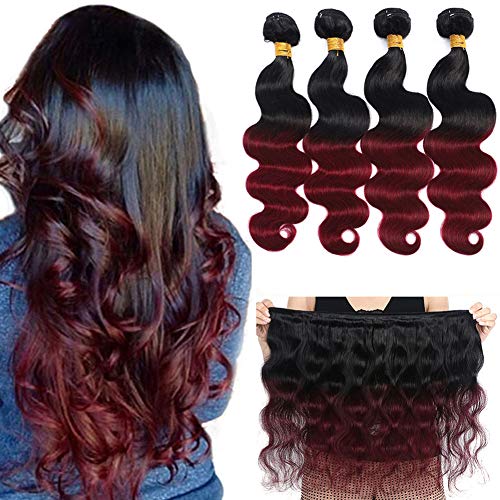 10A Ombre Brazilian Hair Body Wave (T1B/99J , 22 24 26 28 ) Ombre Human Hair 3 Bundles Ombre Brazilian Human Hair 100% Unprocessed Virgin Remy Hair Bundles 2 Tone Black to Burgundy Human Hair Weave