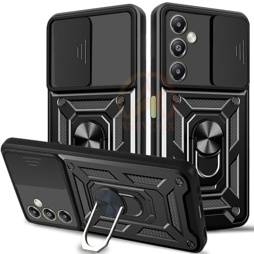 Image of Armor Bumper Back Cover Case for Vivo T3 Pro /iQOO Z9S Pro 5G | Rotating Camera Cover, Ring Holder & Kickstand | Heavy Duty & 360 Degree Protection Back Cover (Black)