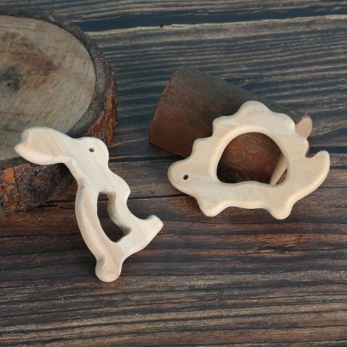 Image of Babbles Neem Wood Teethers for Babies | Wooden Teethers for 6 to 12 Months Baby | Natural and Antibacteria (Rabbit+Turtle+Dumbbell+Micky)