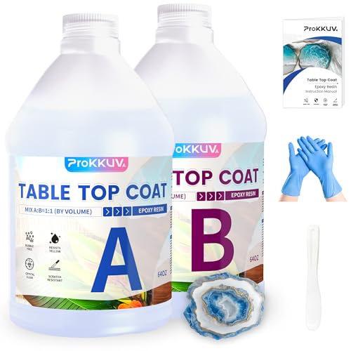 ProKKUV Table Top Epoxy Resin, Crystal Clear Resin Epoxy Kit 1 Gallon Kit with UV Resistant, High Gloss, Food Safe, Easy 1:1 Ratio for Table Tops, Woodworking, Bar and Surface Coating