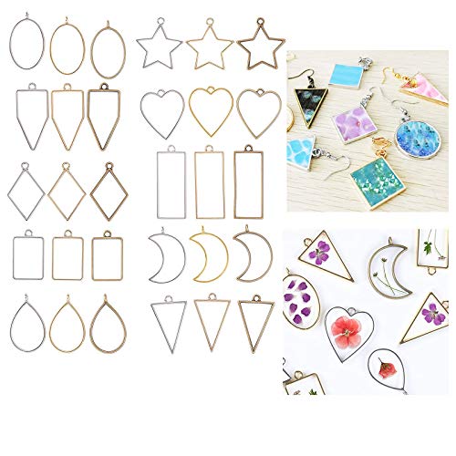 30 Piezas Colgantes de Marco con Bisel Trasero Abierto, Colgantes Espalda Abierta Bisel Geom�trico, Encantos de Geometr�a Abiertos, Bisel Colgantes Surtido Geom�trico, Abierto con Flor Prensada Hueca