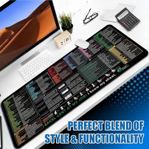 Image of ZORBES Excel Shortcut Keys Mouse Pad, Extended Size Cheat Sheet Gaming Mousepad PC Office Spreadsheet Keyboard Mat Non-Slip Stitched Edge Rubber Base Computer LaptopKeyboard Mouse Pad, 40x90x0.3cm