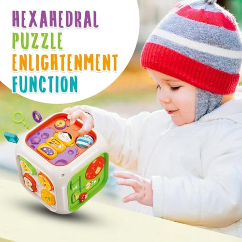 Image of PLUSPOINT 6in1 Baby Busy Activity Cube for Kids Montessori Educational Learning Cube Toys for Infants & Toddlers, Shape Sorter Toy for Toddlers 1 2 3 Year Old Boys Girls