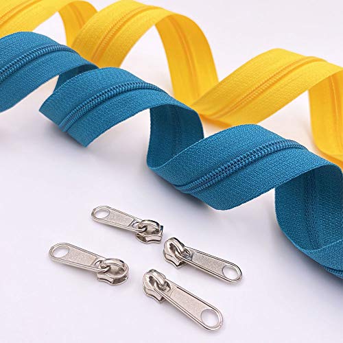 10Yards Bulk Zippers #3 Nylon Coil Zippers by The Yard with 15pcs Auto-lock Zipper Sliders and 10pcs Silver Pulls for Sewing Crafts Bages(#3 Off White)