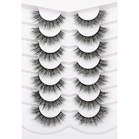 Pooplunch False Eyelashes Fake Eyelash Cat Eye Wispy Lashes 7 Pairs Fluffy Natural Volume Faux Mink Lashes Pack Cover