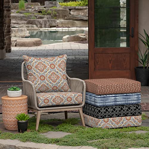 Image of Arden Outdoor Deep Seat Cushion Set (2-Pack), 24 in x 24 in, Weather-Proof, Rain-Proof, Fade Resistant Patio Cushion for Chair, Sofa, and Couch Global Vintage Medallion
