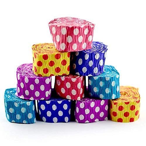KriShiv Party Suppliers Decorative Dotted Ribbon Crepe Paper Multicolor Streamer Roll Pack of