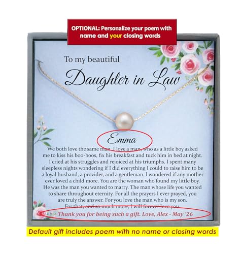 Daughter in Law Gifts Necklace with Meaningful Message, 14K Gold Filled or 925 Sterling Silver Floating Pearl Necklace3