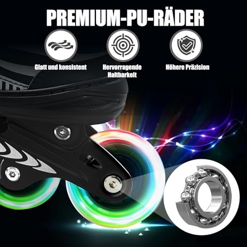 Inline-Skates für Kinder, Mädchen & Jungen im Alter von 4-6, 5-8, 6-12, 8-12 Jahren mit Leuchträdern – Verstellbare Rollschuhe für Anfänger, Jugendliche, Indoor & Outdoor (L(36-39 EU/240-270 mm))