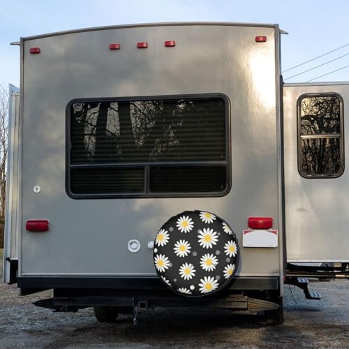 Image of Delerain White Daisies Spare Tire Covers for RV Trailer SUV Truck and Many Vehicle, Wheel Covers Sun Protector Waterproof (16 Inch for Diameter 29 inch-31 inch)