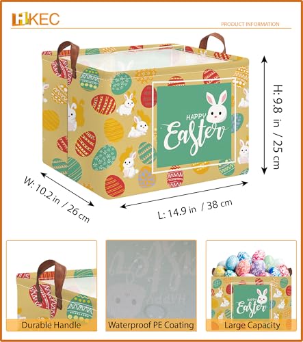 Image of Rectangle Storage Basket with Handles,Collapsible Storage Bin,Books Box,Gift Basket(Happy Easter)