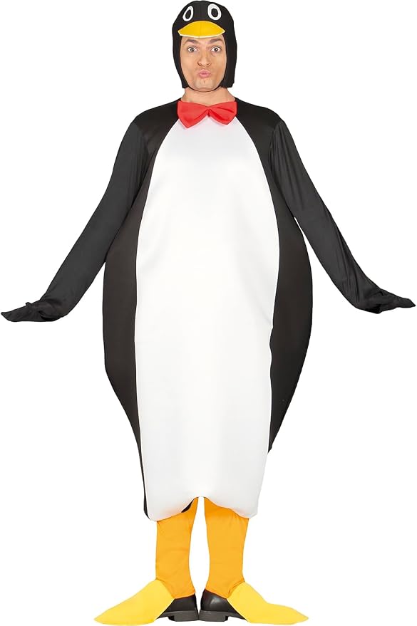 Disfraz clásico de pingüino para adulto con capucha, túnica y cubrepiés