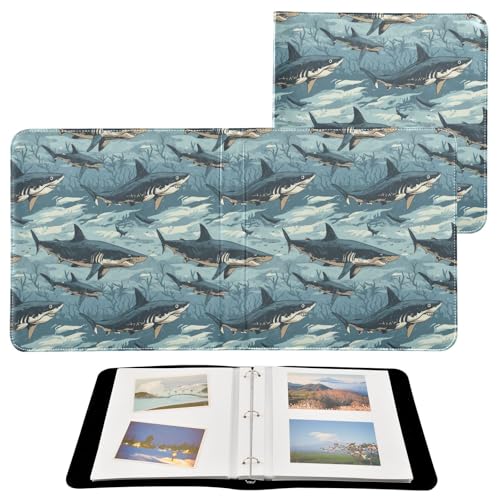 Álbum de fotos ALAZA Sharks Seaweeds con cubierta de cuero PU multicolor, diseño de anillas, tamaño 11.8 x 11.2 x 1.5 pulgadas miniatura 2