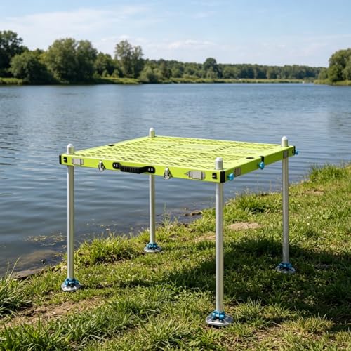 Plataforma de pesca portátil con patas ajustables y cubierta plegable para ríos 7