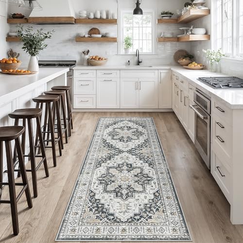 Madane Hallway Runner 3x8, Kitchen Rugs Washable Entryway Rug Vintage Kitchen Runners Non Slip Indoor Area Rug Farmhouse Carpet Runner for Bathroom Living Room Bedroom (3 X 8, Black)