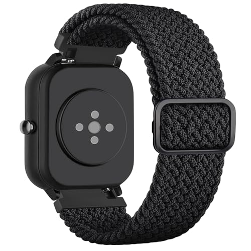 Mugust Pulsera para Amazfit Bip U Pro/Bip/Bip Lite/Bip S/Bip S Lite/Bip U/Bip 3/Bip 3 Pro Pulsera, Correa de repuesto de nailon trenzado para Amazfit Bip U (Negro)