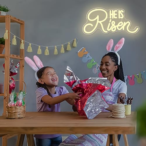Image of He Is Risen Neon Sign Easter Neon Signs for Wall Decor Jesus Led Sign USB Neon Lights for Bedroom Christmas Party He Is Risen Easter Decor