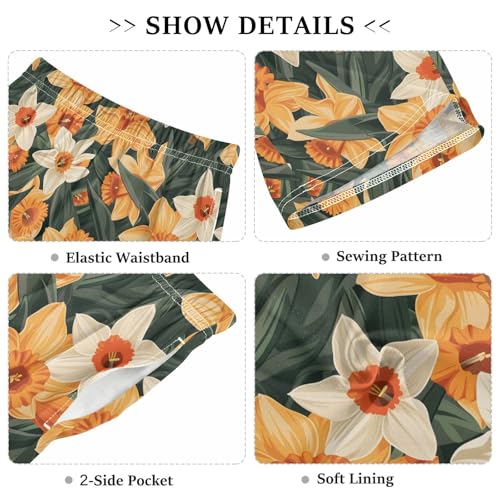 Flower Orange Short Pajama Pants Bottoms Soft Sleepwear with Pockets3