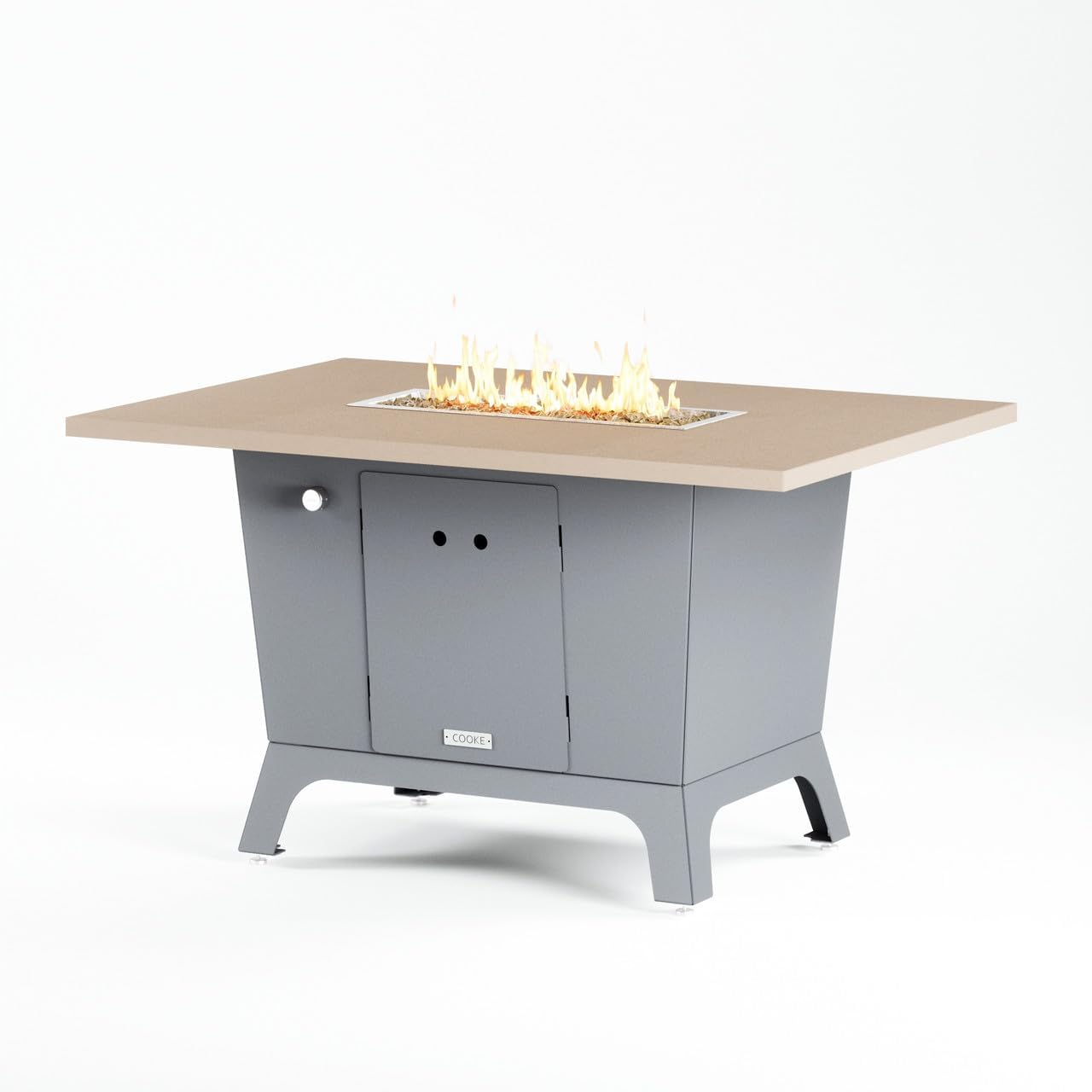 COOKE Palisades Fire Pit Table 52" x 36" x 30" – Aluminum Top, Grey Base, 60K BTU Gas, Propane/Natural Gas Compatible, with Windscreen (Beige Powder Coated Aluminum, Natural Gas)