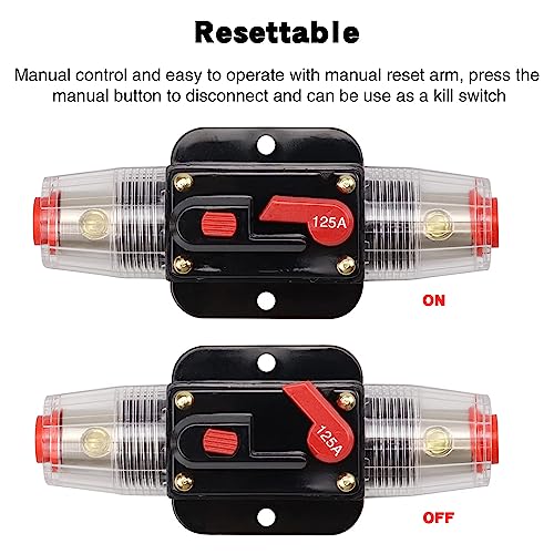 Image of ZOOKOTO 12V-24V DC 125A Car Audio Inline Circuit Breaker Reset Fuse Holder 125amp Fuse Inverter for Stereo Switch System Protection