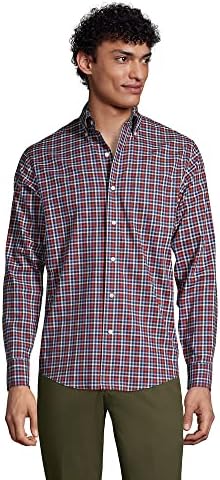Lands' End Mens Traditional Fit No Iron Twill Shirt Orange Clay Multi Check Regular Large