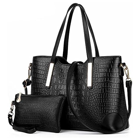 EssVita Women Shoulder Bags 2 Piece Tote Bag Pu Leather Handbags Purse Bags Set for Women (Black) Cover