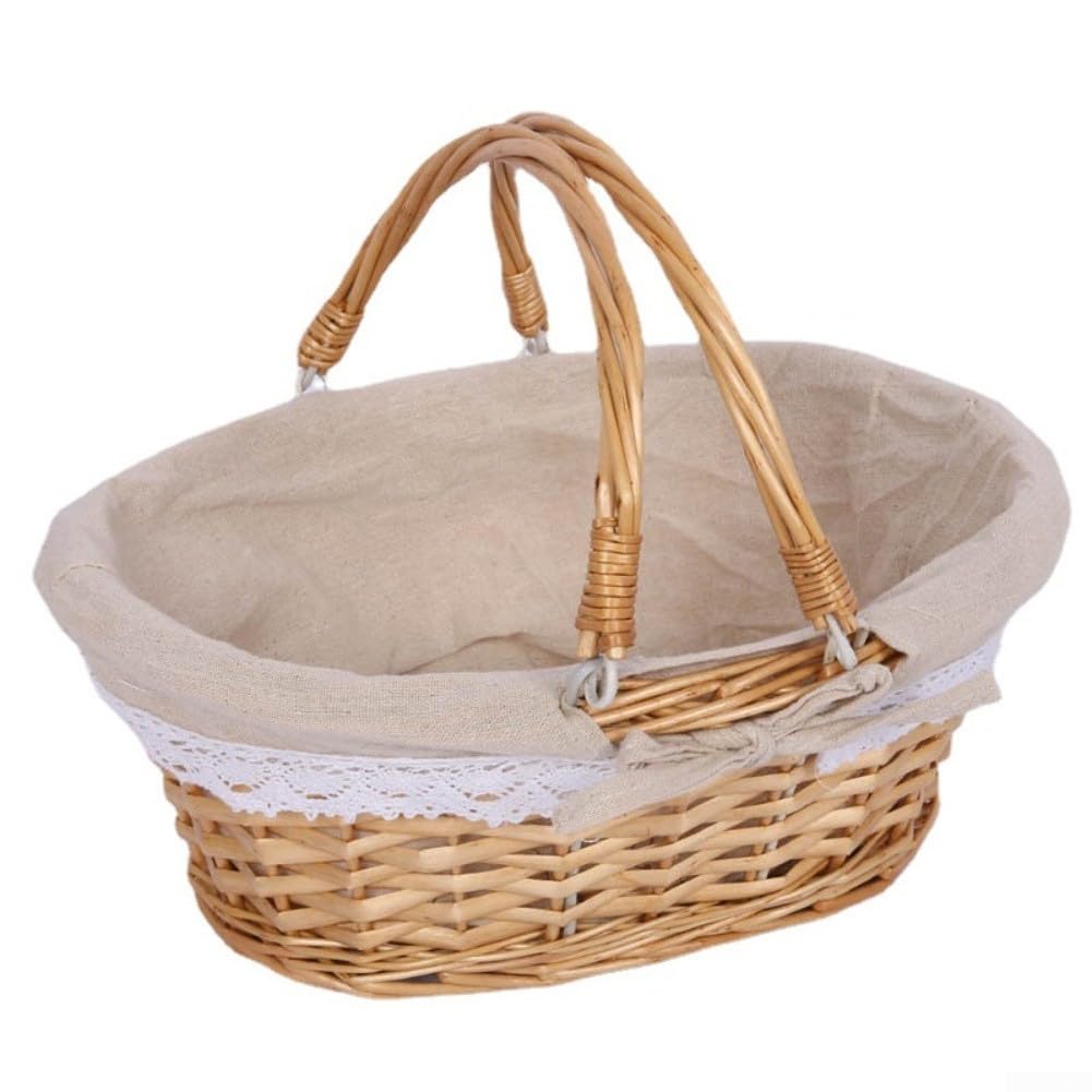 Tejido a mano para cesta de sauce con forro de lino, 32 cm, tejido a mano