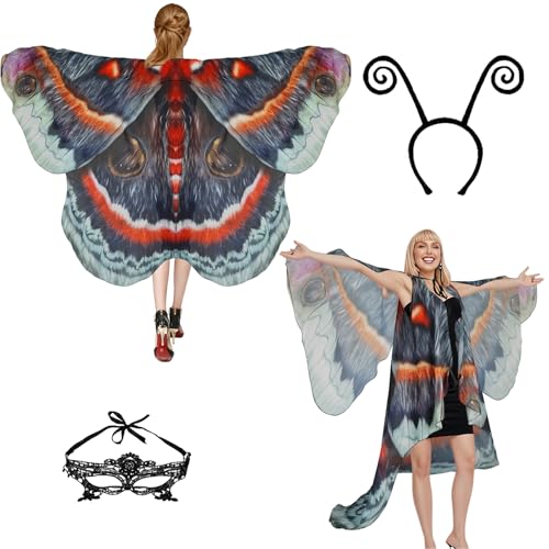 Costume papillon femme ailes cape Halloween déguisement adulte mite 3 pcs
