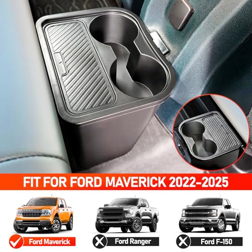 Image of Cup Holder Trash Can for Ford Maverick Accessories 2022-2026 Multi-Function Garbage Cans with Extra Rear Storage Box & Easy Removal Trash Bin with Cup Holder, Extra Rear Storage Box