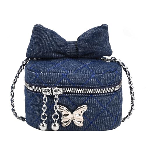 Bow Purse Quilted Denim Bow Purse Jean Box Bag Mini Crossbody Shoulder Bag Zipper Lightweight Trendy Gift Women