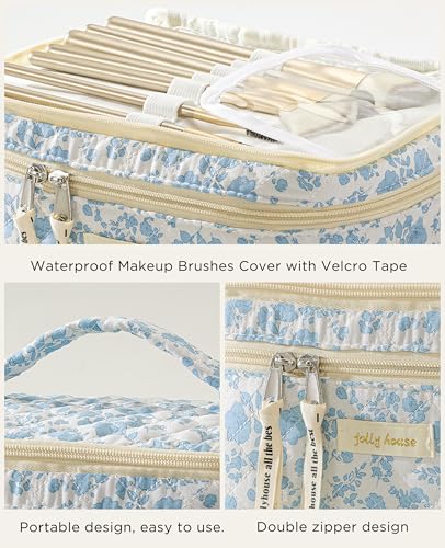 HBselect 2Pcs Travel Makeup Bag, Large Cotton Quilted Makeup Bag Cosmetic Bag Cute Make up Bag Toiletry Bags for Women Girls3