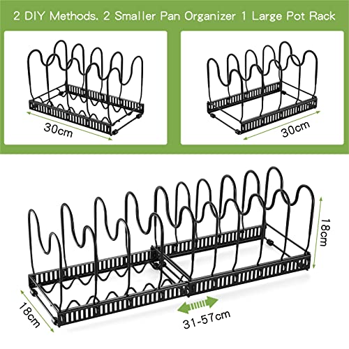 Kinsinder Pots and Pans Organiser, Pan Organiser for Cupboard, Expandable Pan Lid Holder with 10 Adjustable Dividers for Pot and Pans (Black-10) - Image 4