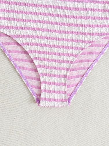 Image of SEGT Girl's 3 Piece Striped Bikini Swimwear Cute Swimsuits Bathing Suit High Waisted with Cover Up Beach Skirt