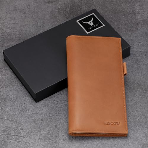 Image of HISCOW Soft Leather Checkbook Cover & Card Holder with Divider - Italian Calfskin (Vintage Brown)