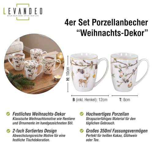 levandeo Weihnachtstassen 4er Set Becher Porzellan 350ml Weihnachten Kaffee – Bild 2